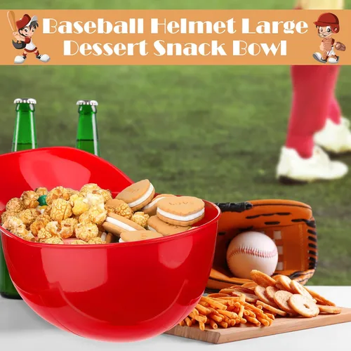 Miniatura 6 de Tanlade Casco de béisbol de plástico grande de 72 onzas, cuencos de béisbol, cuencos para aperitivos, helado, postre para trabajadores de Rojo