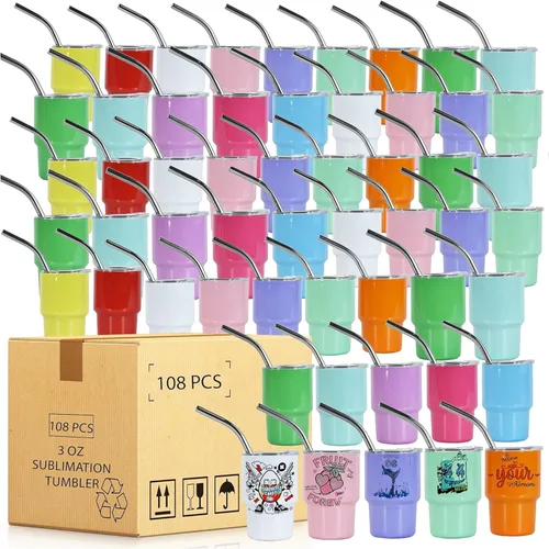 Miniatura 11 de AGH Mini vaso de shot de 3 onzas con popote y tapa, de acero inoxidable de colores, vasos de sublimación de doble pared con aislamiento al vacío, 6