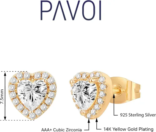 Miniatura 3 de PAVOI 14K Gold Plated Sterling Silver Post Brilliant Round Faux Diamond Halo Earrings - Premium Cubic Zirconia in Rose Gold, White Gold and Yellow