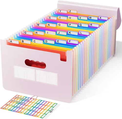 Miniatura 19 de ABC life Organizador de archivos de acordeón de 26 bolsillos, soporte mensual expandible de alta capacidad para facturas y recibos con pestañas