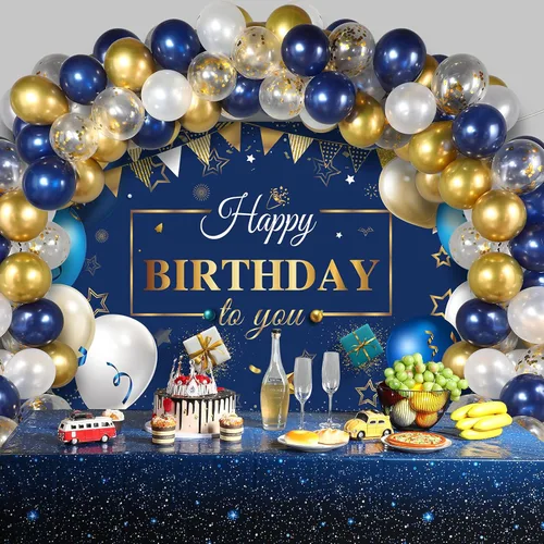 Miniatura 7 de Kit de globos de confeti de cumpleaños azul marino, 50 piezas de telón de fondo de fotografía para niños, niñas, hombres y mujeres, suministros