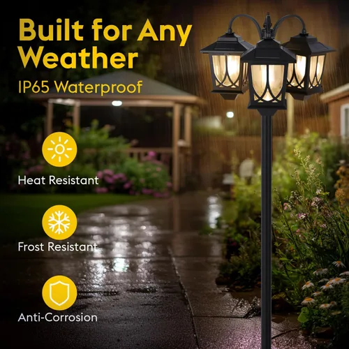 Miniatura 2 de Lámpara solar de poste de 3 cabezales, luces solares de 73 pulgadas para exteriores, impermeables, 60Lm 3000K luces de camino para jardín, césped