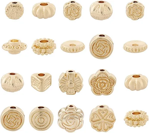 KISSITTY 84 cuentas espaciadoras chapadas en oro de 14 quilates para hacer joyas, cuentas triangulares de calabaza, espaciadores de metal para