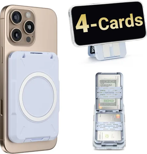 Miniatura 12 de PROfezzion 2 en 1 para soporte de cartera MagSafe, tarjetero magnético con bloqueo RFID, compatible con 4 tarjetas, cartera rígida resistente