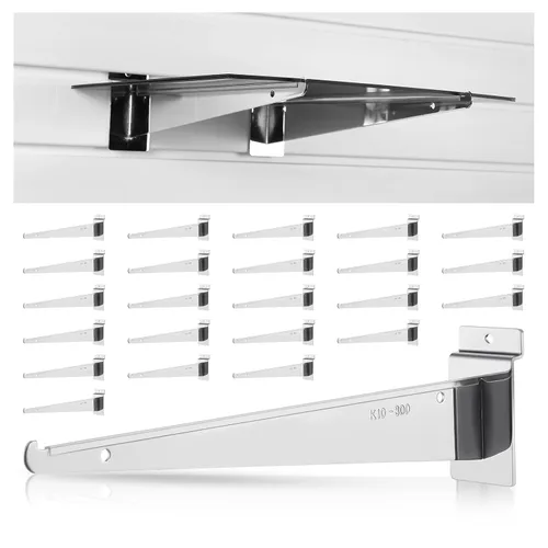 Therwen 24 piezas de 12 pulgadas cromo Slatwall soporte de estante para cuchillos con soportes de metal para labios, ganchos para colgar Slatwall