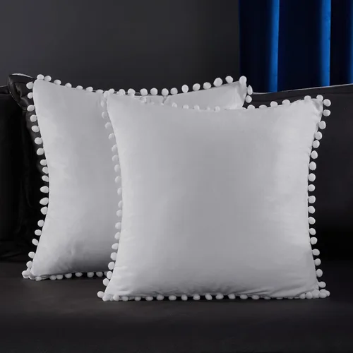 Miniatura 38 de Deconovo Juego de 2 fundas de almohada de terciopelo, 26 x 26 pulgadas, color azul, suaves pompones cuadrados con funda de cremallera oculta