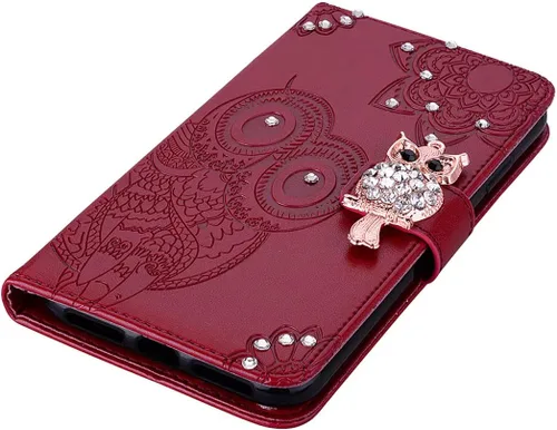 Miniatura 2 de CCSmall Funda para Samsung Galaxy A04 con soporte para tarjeta de crédito, con purpurina y diamantes de imitación de piel sintética para Samsung Rojo