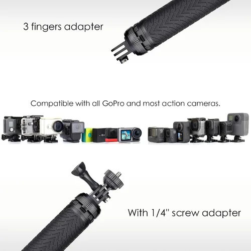 Miniatura 7 de Trípode de aluminio extensible para selfie stick de 28 pulgadas para GoPro Hero 13 12 11 10 9 8 7 6 5 Max Fusion/DJI, soporte de trípode 3 en 1