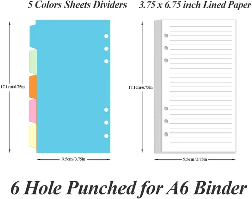 Miniatura 2 de Paquete de 2 recambios de papel rayado A6 para carpeta personal Filofax, 160 hojas/320 páginas de papel con 5 separadores de carpetas coloridos