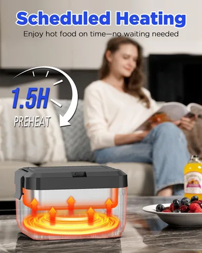 Miniatura 4 de Fiambrera eléctrica inalámbrica para adultos – Fiambrera autocalentable de acero inoxidable de 1.2L con baterías recargables extraíbles dobles