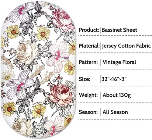 Miniatura 6 de Sábana de moisés, algodón jersey para bebé, niño/niña, sábanas bajeras flexibles para la mayoría de colchones de moisés Boho floral