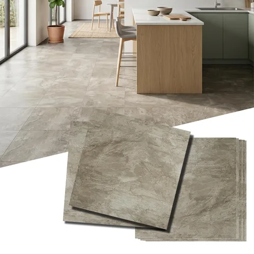 Miniatura 10 de Azulejos de suelo para despegar y pegar, suelo de vinilo impermeable de 12 pies cuadrados, azulejos gruesos de aspecto de mármol beige y marrón