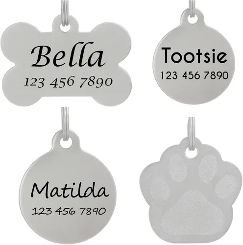 Miniatura 2 de Etiquetas de identificación de mascotas de acero inoxidable grabadas con láser, personalizadas para perros y gatos, etiqueta redonda de hueso