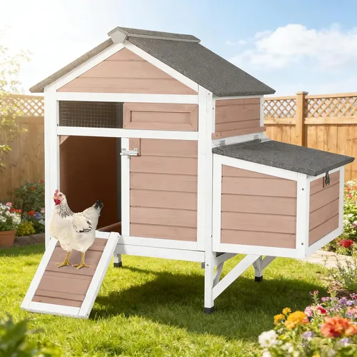 Gallinero pequeño con 2 cajas de anidación, gallinero de madera impermeable para 1-2 pollos, gallinero de aves de corral con pestillos a prueba de