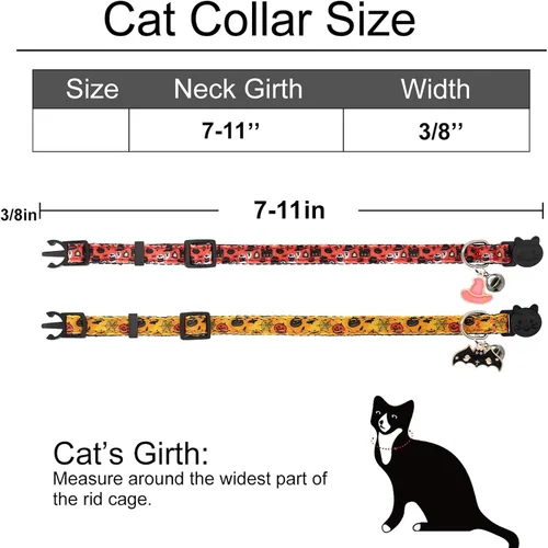 Miniatura 4 de Collar de Gato de Halloween, Juego de 2 Collares Separables para Gato con Campanas, Adorno de Fantasma de Calabaza y Murciélagos Halloween