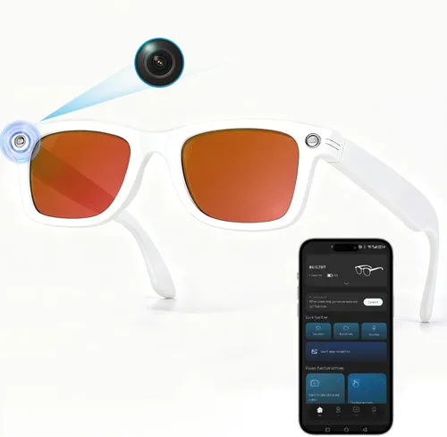Miniatura 10 de Lentes inteligentes AI con cámara, 8MP estabilizado 1200P HD grabación de video HD, UV400 gafas de sol deportivas al aire libre con audio Bluetooth