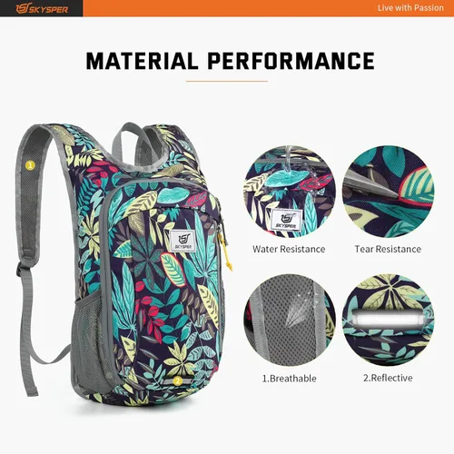 Miniatura 5 de SKYSPER Mochila Pequeña de Día 10L Mochila de Senderismo Plegable Ligera Mochila de Viaje de Día para Mujeres y Hombres Hoja
