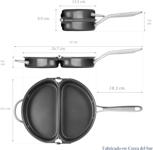 Miniatura 6 de TECHEF - Sartén para frittata y omelette, antiadherente de doble cara plegable, fabricada en Corea (libre de PFOA) (Negro)