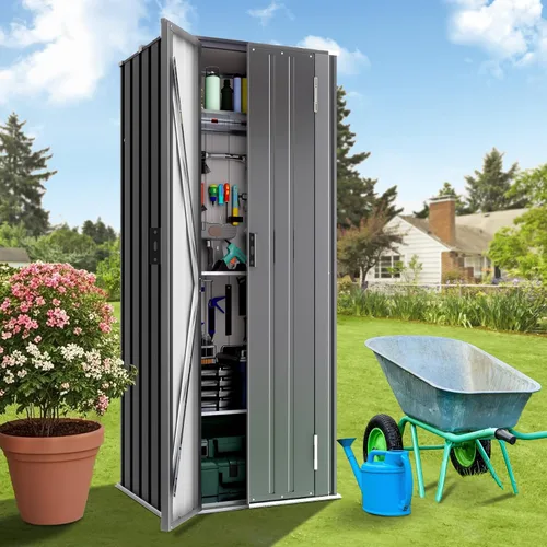 Miniatura 5 de Greesum Cobertizo de almacenamiento para exteriores de 3 x 3 pies, cobertizo de metal con cerradura para patio trasero, piscina, patio y Negro