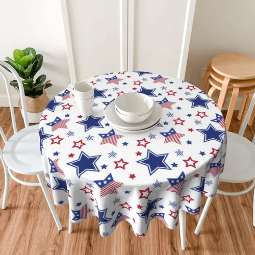 Miniatura 5 de AGAYNA 4th of July Tablecloth Round 60 Inch Blue Red White Patriotic Stars Table Cloth,Stain Resistance Independence Day Holiday Table Covers for