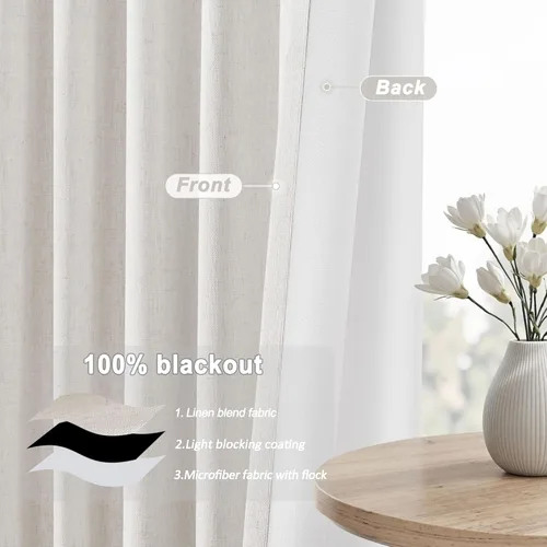 Miniatura 3 de UHITECH Cortinas cortas de lino de 24 pulgadas de largo para ventanas pequeñas de granja, cortinas opacas modernas para sala de estar, pestañas