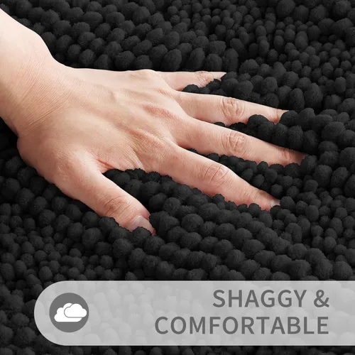 Miniatura 4 de Yimobra Juego de 2 alfombras de baño de felpilla suave y absorbente y alfombra para inodoro en forma de U, antideslizante, lavable a máquina