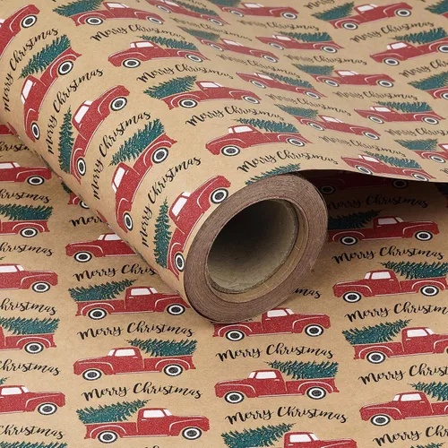 Miniatura 13 de RUSPEPA Papel de regalo de Navidad, papel Kraft, diseño navideño con muñeco de nieve, 24 pulgadas x 100 pies, rollo jumbo