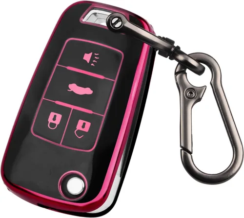 Miniatura 14 de QBUC Funda para Llavero de Chevy con Borde Cromado TPU Suave Compatible con Chevrolet Chevy Equinox Malibu Impala Cruze Sonic 2010-2019 de 4 Botones