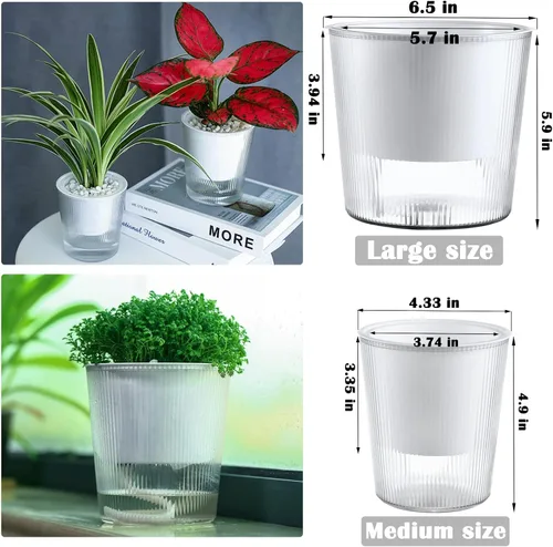Miniatura 5 de Pack de 6 Macetas de 11.4 cm de Riego Automático y Transparentes para Plantas de Interior, Macetas de Plástico con Mecha para Orquídeas Medianas