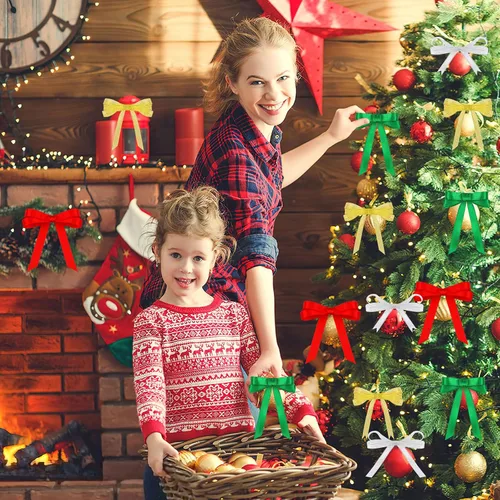 Miniatura 5 de DECYOOL - Cinta de Navidad, 4 rollos de 100 yardas de cintas navideñas para envolver regalos (0.6 in de ancho, rojo, verde, dorado y plateado)
