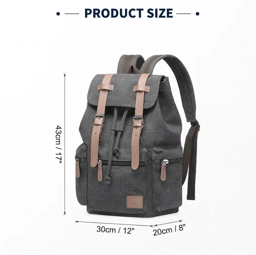 Miniatura 3 de DTGN Mochila de lona vintage para hombres y mujeres, mochila casual duradera con acento de cuero, se adapta a la universidad, trabajo, viajes y al