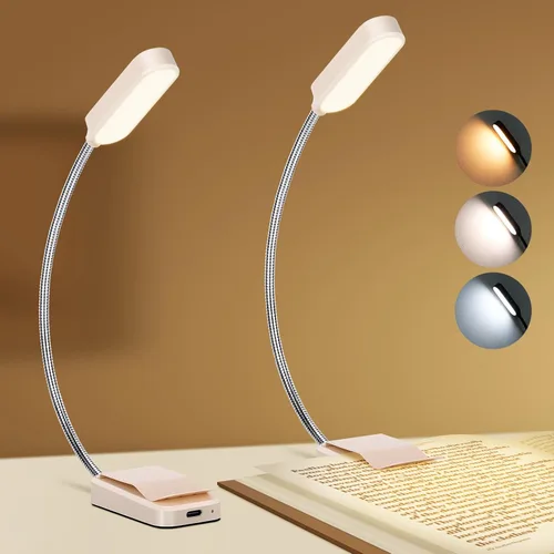 Miniatura 9 de Paquete de 2 luces de lectura recargables para libros en cuidado de ojos de cama, 3 colores, atenuación continua, lámpara de escritorio pequeña