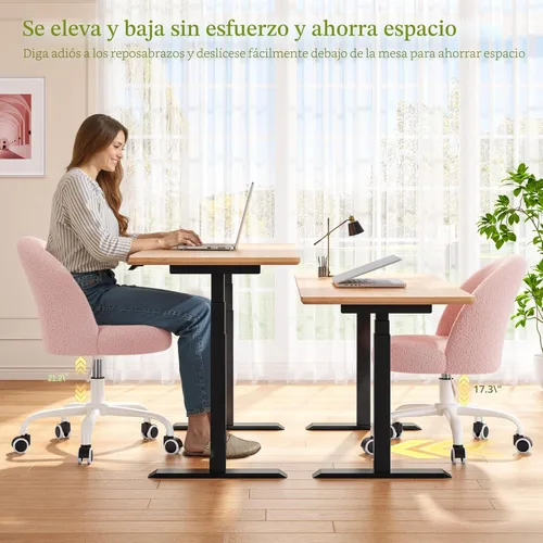 Miniatura 5 de DurayLoly Silla de tocador con ruedas, bonita silla de escritorio con respaldo, silla de oficina sin brazos ajustable en altura, soporte lumbar