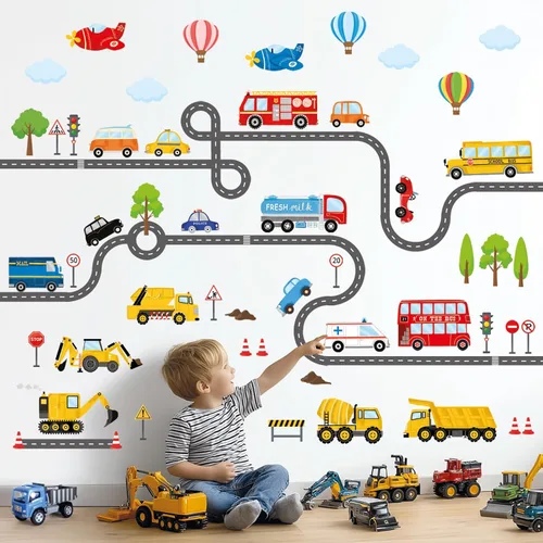 Miniatura 2 de DECOWALL SG3-2308 - Adhesivos de pared de transportes y carreteras, calcomanías, para niños, desprendibles, se pelan y se pegan, adhesivos