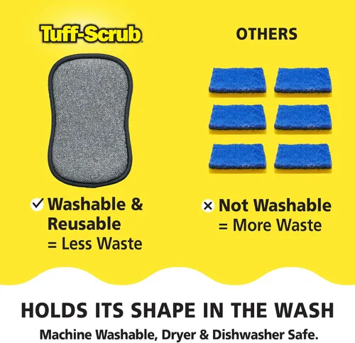 Miniatura 5 de Fresh Scrub-N-Wipe Pad de Tuff-Scrub, paquete de 6, espuma antimicrobiana y de carbón para control de olores, microfibra, multisuperficie
