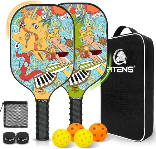 Palas de pickleball, juego de pickleball con superficie de fibra de vidrio aprobada por USAPA con raquetas de pickleball, juego de paletas de