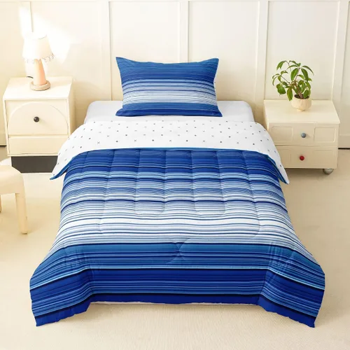 Miniatura 28 de jejeloiu Juego de edredón geométrico para niños, tamaño individual, diseño de rayas de color negro, blanco y gris, juego de ropa de cama decorativo