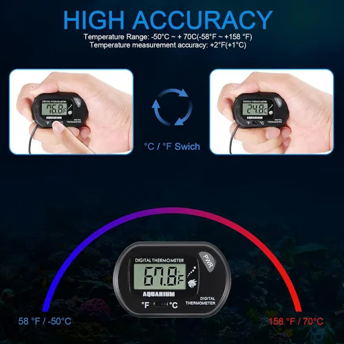 Miniatura 4 de Termómetro de acuario para acuario, termómetro digital LCD para tanque de peces con sonda de sensor resistente al agua y ventosa para incubadoras