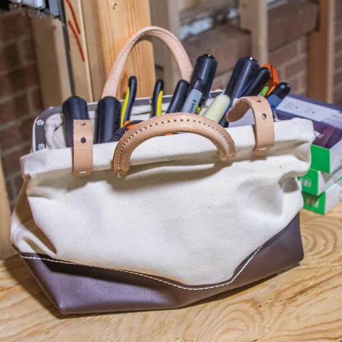 Miniatura 6 de Klein Tools 5102-14 Bolsa de herramientas de lona natural resistente, bolsa de herramientas, bolsa multiusos con apertura ancha con bisagras y asas