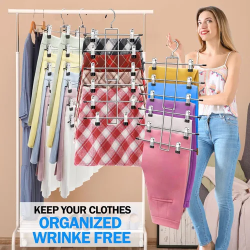 Miniatura 4 de Paquete de 3 organizadores de armario y almacenamiento, 6 niveles para faldas y pantalones, perchas con clips que ahorran espacio
