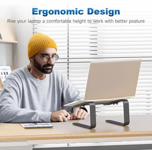 Miniatura 4 de suptek Soporte para computadora portátil de aluminio, soporte para computadora portátil ergonómico y desmontable para escritorio, elevador