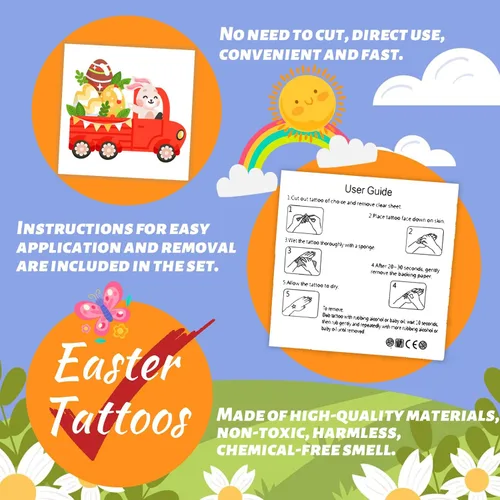 Miniatura 7 de winthrop 240 tatuajes temporales de Pascua a granel para niños, envueltos individualmente, impermeables, tatuajes de seguridad, la mejor opción