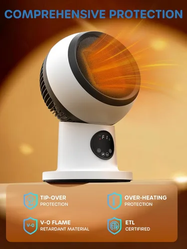 Miniatura 7 de ECOWELL Combo de calentador y ventilador moderno compacto de 15 pulgadas, calentadores de espacio de cerámica PTC de 1500 W para uso en interiores