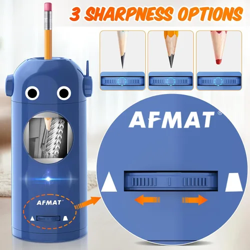 Miniatura 4 de AFMAT - Sacapuntas eléctrico para lápices de colores 7-11.5mm, sacapuntas robot totalmente automático, entrada y salida automática, recargable sin