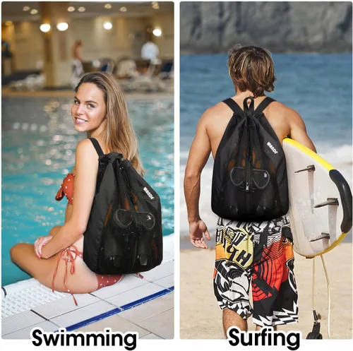 Miniatura 7 de WANDF Bolsa de Natación Mochila de Malla con Cordón Mochila de Playa para Natación, Gimnasio y Equipo de Entrenamiento