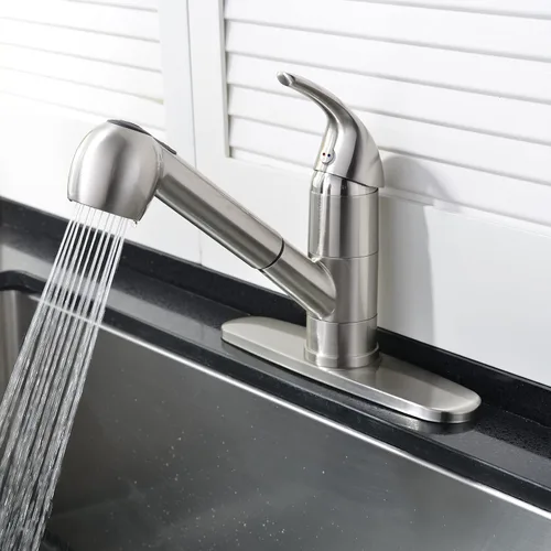 Miniatura 7 de Grifo de cocina de perfil bajo extraíble con rociador, grifo de fregadero de lavandería de acero inoxidable de una sola manija con níquel cepillado
