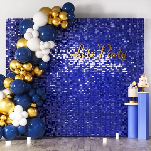 Miniatura 13 de COKAOBE Fondo de pared azul turquesa brillante, 24 piezas de panel de fondo cuadrado de lentejuelas brillantes, fondos de fotos para cumpleaños