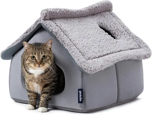Miniatura 8 de Pelzin Casas para gatos de interior – Cama cueva grande para gatos con espuma de apoyo extraíble y alfombrilla lavable de 2 lados – Cama cubierta