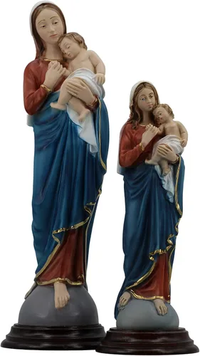Miniatura 8 de THE FAITH GIFT SHOP Colección hecha a mano Virgen María y el Niño Jesús sobre el mundo (13")