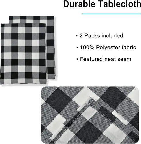 Miniatura 3 de Hiasan Mantel a cuadros blanco y negro para picnic al aire libre, paquete de 2, 60 x 60 pulgadas, mantel cuadrado a cuadros para reuniones, fiestas